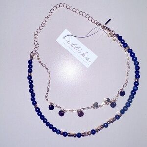 ettika choker double layer blue and coins necklace